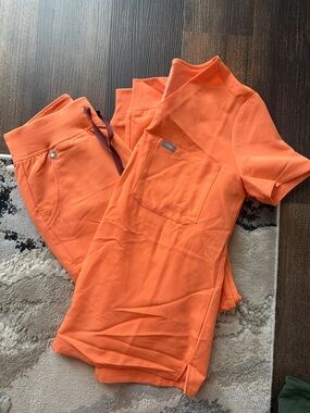 Figs Orange V-Neck Medical Scrub Top